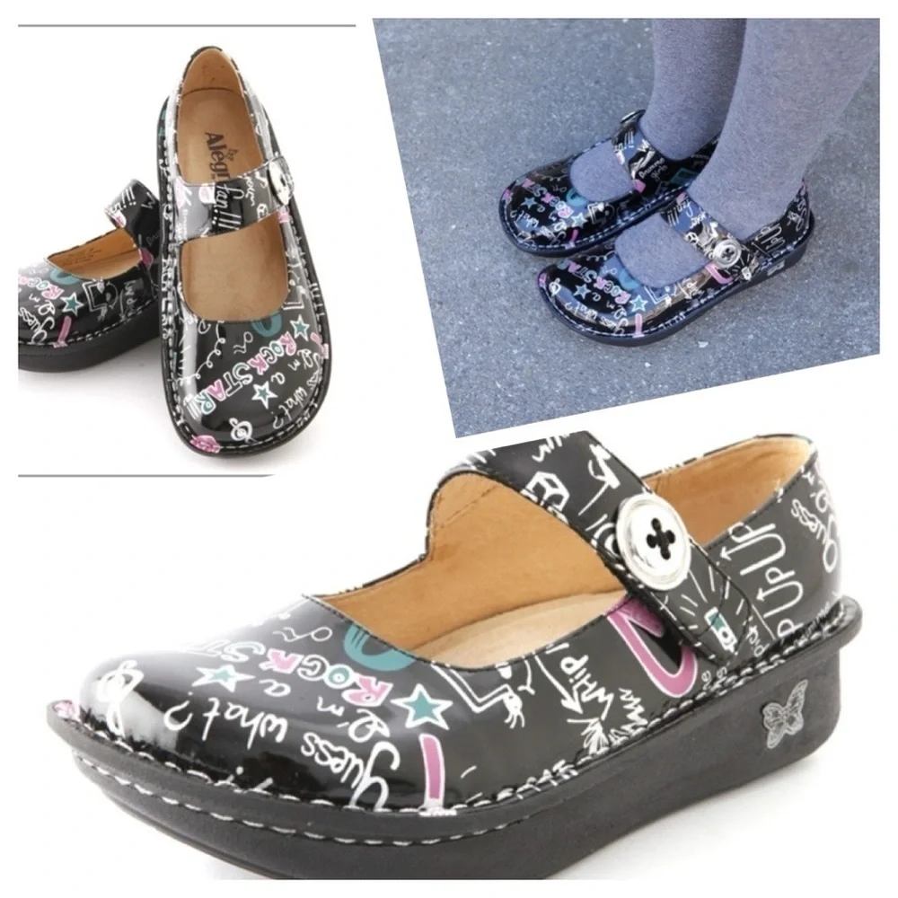 Alegria Girls Kids Vinca Paloma Rock Star Black Kids Shoes Clogs Size 4